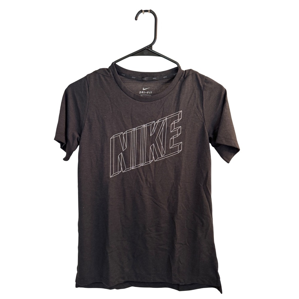 Nike T-Shirt Kids Large‎ Black Dri-FIT Graphic Logo Short Sleeve Performance Top